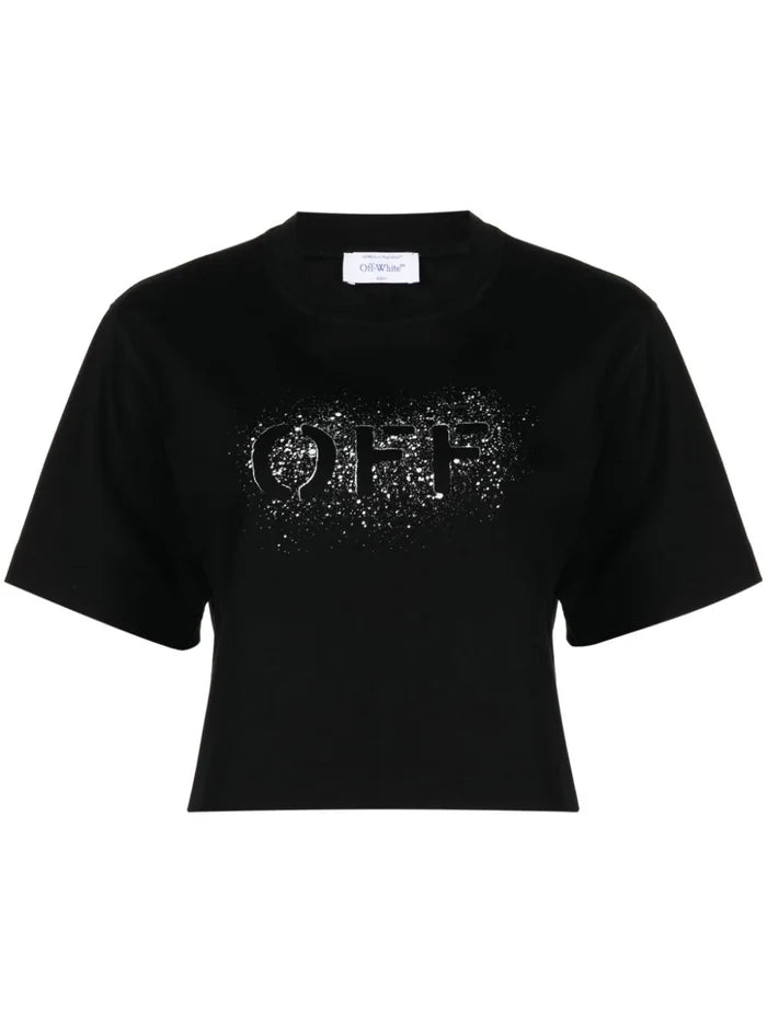 OFF-WHITE WOMEN OFF Stencil Crop T-Shirt Black/White - MAISONDEFASHION.COM