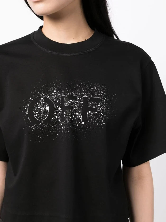 OFF-WHITE WOMEN OFF Stencil Crop T-Shirt Black/White - MAISONDEFASHION.COM