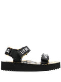 VERSACE WOMEN Baroque Logo Print Sandals Black/Gold - MAISONDEFASHION.COM