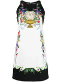 VERSACE WOMEN V Emblem Garden Print Mini Dress White/Black/Multi - MAISONDEFASHION.COM