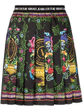 VERSACE WOMEN V Emblem Garden Print Mini Skirt Black/Multi - MAISONDEFASHION.COM