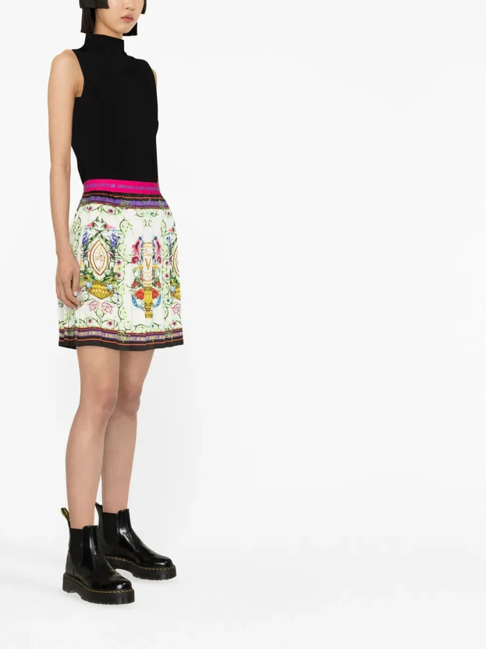VERSACE WOMEN V Emblem Garden Print Mini Skirt Multi - MAISONDEFASHION.COM