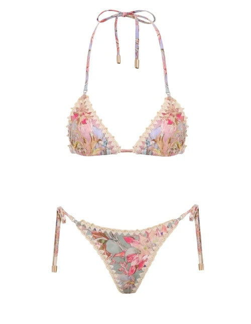 ZIMMERMANN Cira Spliced Crochet Bikini in Spliced Pink - MAISONDEFASHION.COM