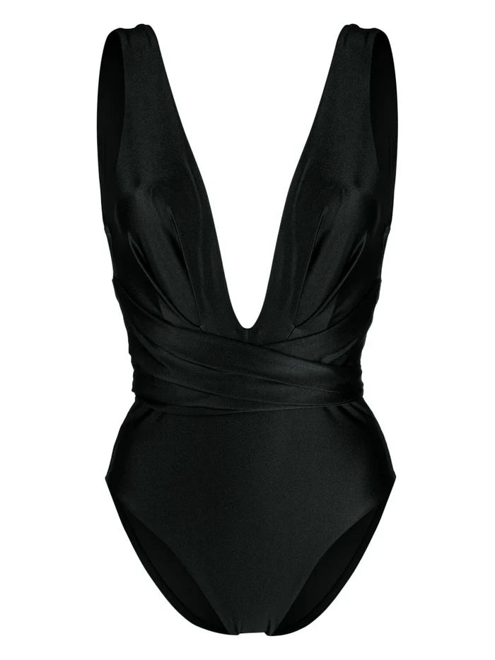 ZIMMERMANN WOMEN Raie Wrap Plunge 1PC Black - MAISONDEFASHION.COM