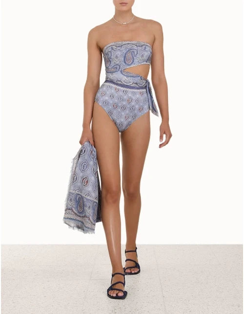 ZIMMERMANN  Vitali Placement Scarf Tie 1pc Blue Paisley - MAISONDEFASHION.COM