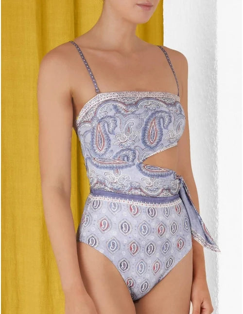 ZIMMERMANN  Vitali Placement Scarf Tie 1pc Blue Paisley - MAISONDEFASHION.COM